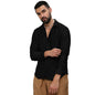 Campus Sutra Mens Midnight Black Self-Design Wave Shirt for Casual Wear | Spread Collar | Long Sleeves | Button Closure | Shirt