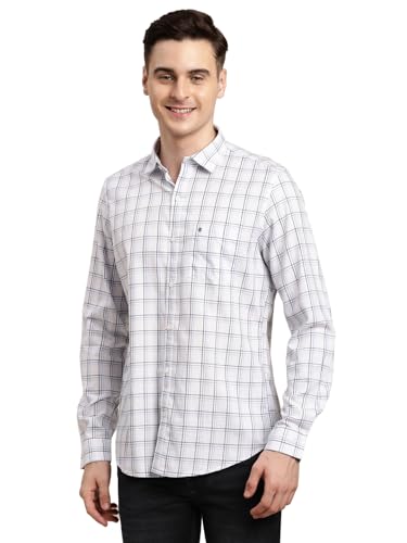 Turtle Men 100% Cotton White Check Slim Fit Casual Shirt
