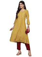 ishin Women's Viscose Rayon Embellished Mustard A-Line Kurta