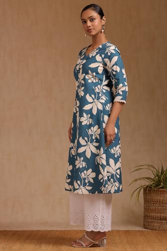 Soch Womens Pure Cotton Floral Regular Kurta (CWS5KU61395_Blue