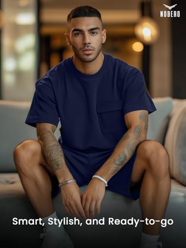 Nobero MenS Navy Blue Monochrome Co-Ord Set With Halfsleeve Tee And Shorts