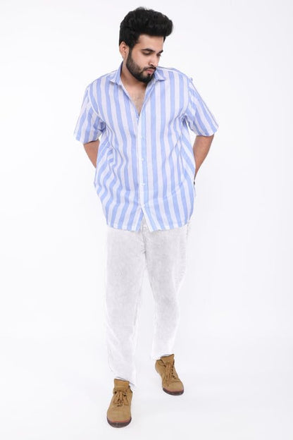 Brown Culture MenS Cotton Blend Striped Print Shirt With Spread Collared Half Sleeves Standard Length And Button Down Closure T