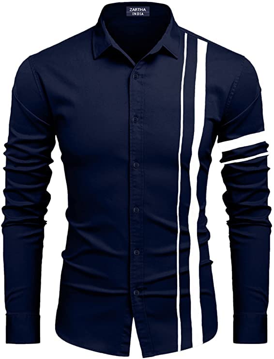 Bellstone Mens Solid Regular Fit Shirt (B-8200_Navy Blue