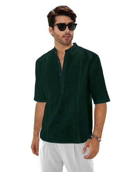 Be Active MenS Solid 100% Cotton Short Kurta With Mandarin Collar || 3/4Th Sleeves Short Kurta For Men Cotton || Stylish Short