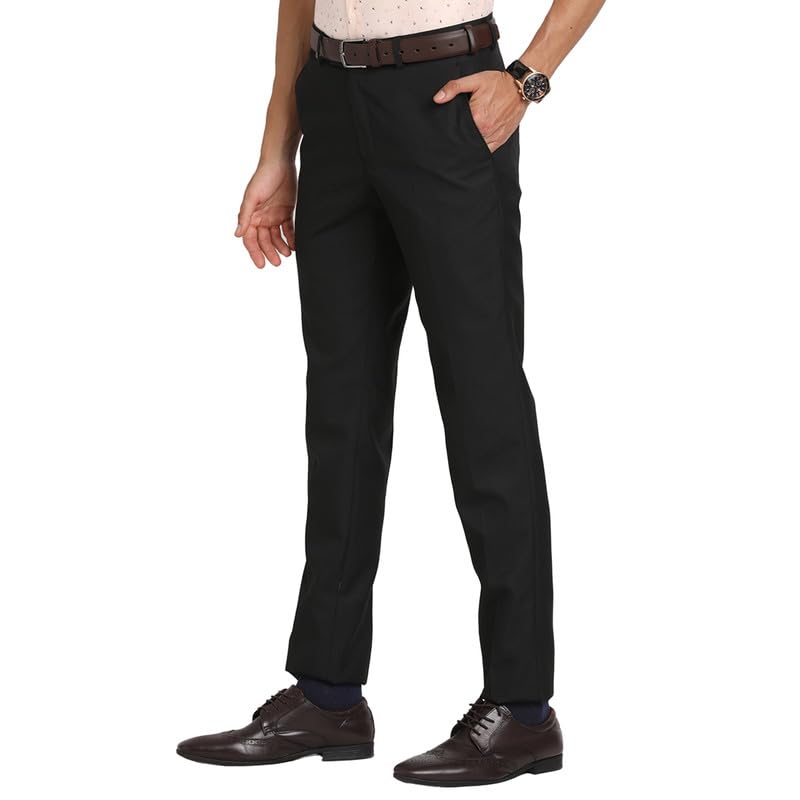 Turtle Men Pv Black Solids Slim Fit Formal Trouser
