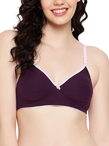 Clovia Womens Cotton Lightly Padded Non-Wired Full Cup Multiway T-Shirt Bra (BR1722A15_Purple_34D)