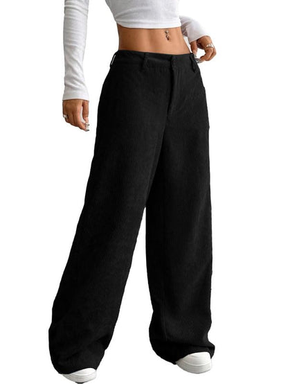 SMOWKLY Womens Aesthetic Cotton-Blend Wide Leg Pants with Pocket || Loose Comfy Elastic Waist Corduroy Textured Casual Work Tro