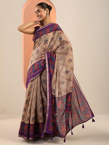 Libas Womens Printed Cotton Blend Saree With Blouse Piece