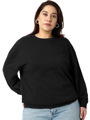 Bewakoof WomenS Solid Oversized Fit Full Sleeve Round Neck Terry Plus Size Sweatshirt_684263_Black_5Xl