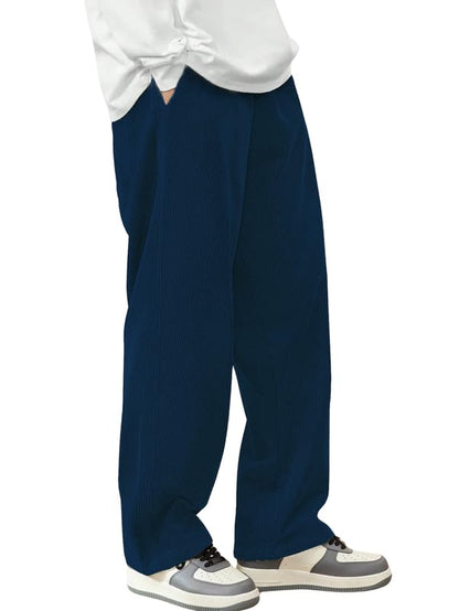 SMOWKLY Mens Premium Cotton Rib Relaxed Fit Trouser || Flexible Elastic Waist with Drawstring || Comfortable Pant for Causal &