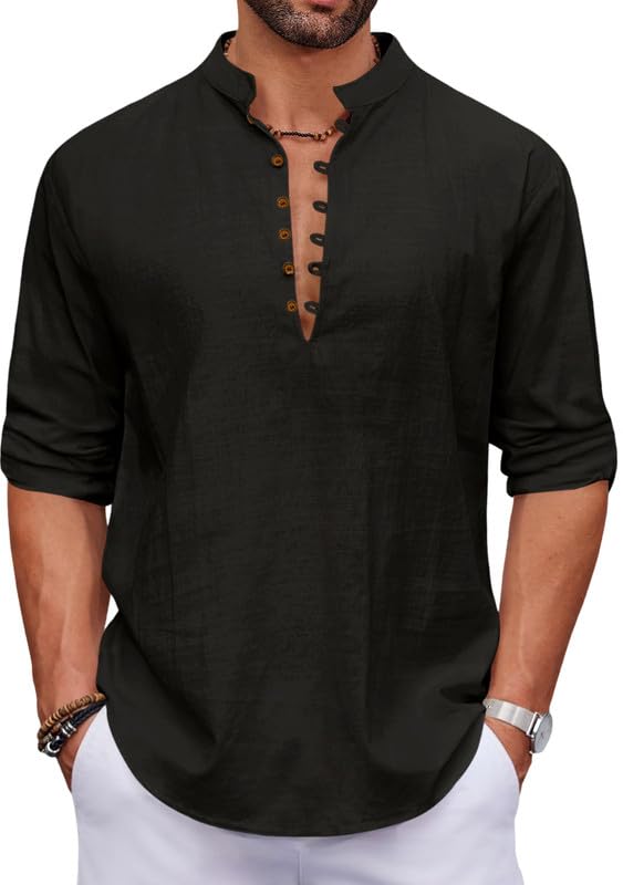 Macsivo MenS Stylish Mandarin Collar Kurta | Casual Ethnic Fusion Shirt For Daily, Party & Travel | Full Sleeves | Cotton Polye
