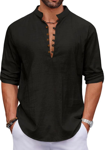Macsivo MenS Stylish Mandarin Collar Kurta | Casual Ethnic Fusion Shirt For Daily, Party & Travel | Full Sleeves | Cotton Polye