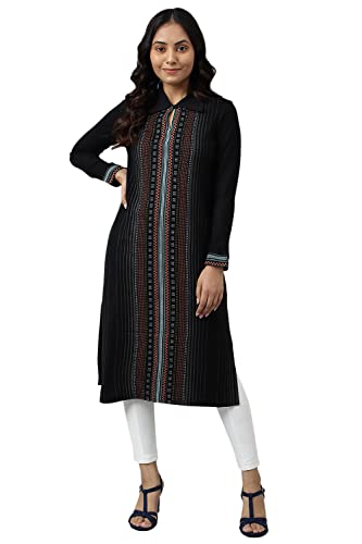 Black Printed Acrylic Winter Kurta