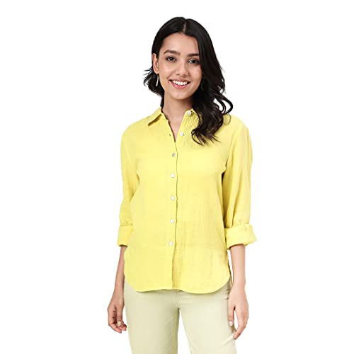 Fabindia WomenS Solid Straight Fit Shirt (2112116Yellow_Yellow