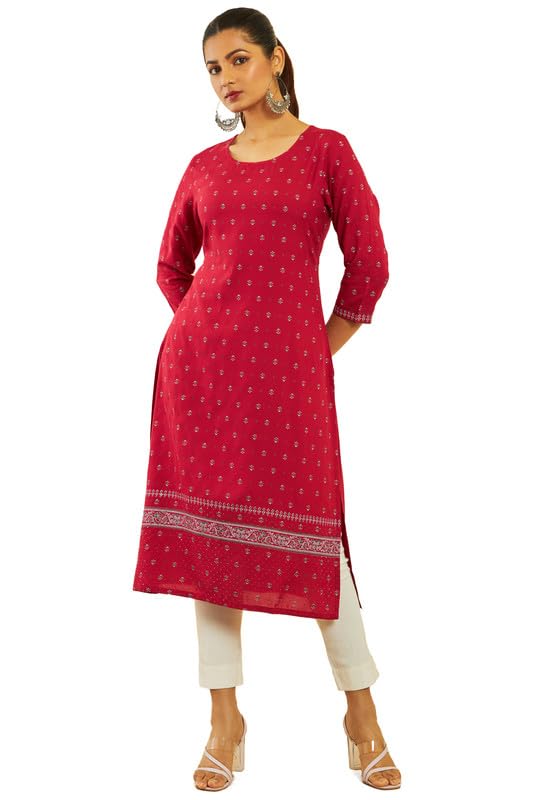 Soch Womens Rayon Floral All-Over Print Round-Neck Straight Kurta