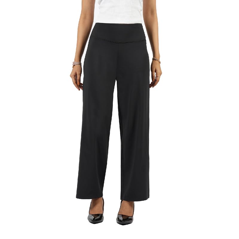 BlissClub Women High Rise The Ultimate Wide Leg Pants - Lite | Pockets | High Waisted | Quick Dry | Drawstring Bliss Black | Siz
