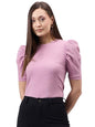 Style Quotient Women Solid Dusty Rose Poly Knit Smart Casual Regular Top