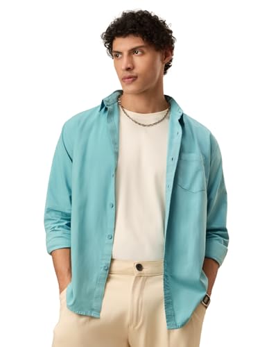 The Souled Store Essential Line: Supima Shirt Men and Boys Full Sleeves Semi-Spread Collar Solid Cotton Regular Fit Lightweight