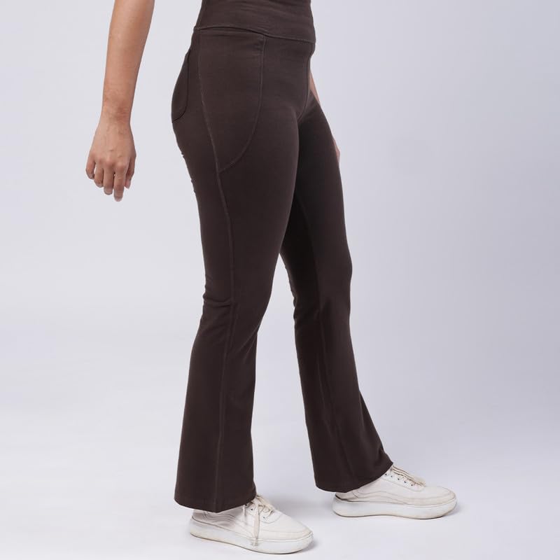 BlissClub AM:PM Cotton Flare Pants for Women Above 55 ft Tall | Wide Waistband, 4 Pockets | Bell Bottom Pants and high Waist Tr