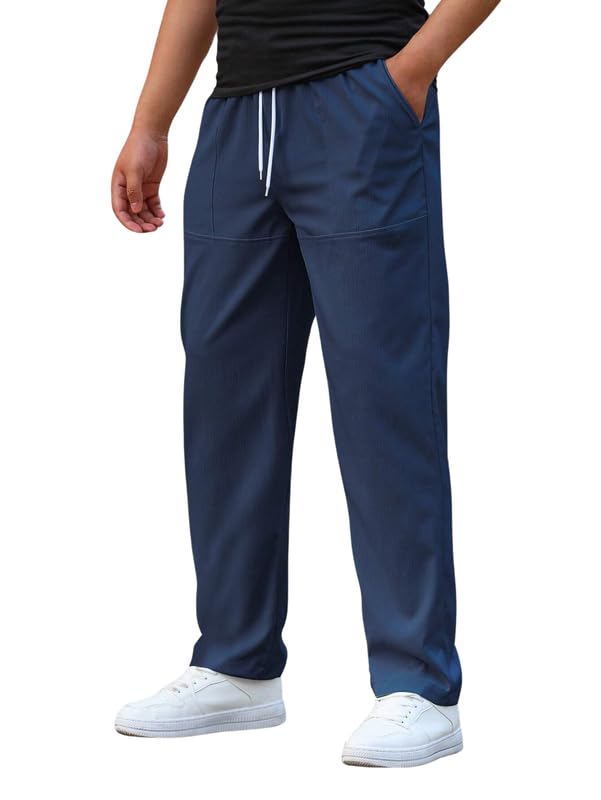 SMOWKLY Mens Poly-Lycra Premium Stretch Trackpants || Wrinkle Free, Relaxed Fit, Elastic Waist, Tapered Fit || Best for Summer