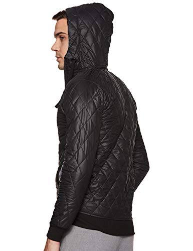 Campus Sutra Mens Black Solid Vegan Leather Regular Fit Cotton Jacket for Winter Wear | Standing Collar | Full Sleeve | Zipper