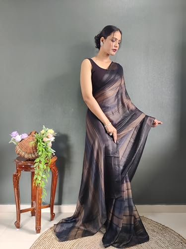 Shiv Textiles Womens Gorgette Zip And Go Pre-Stitched Saree  Effortless Wear & Comfort : Ready To Wear Saree