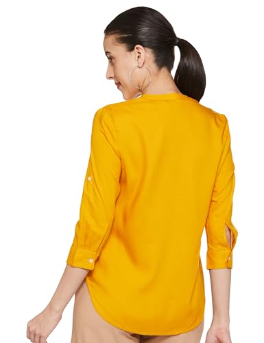 FYLTR Womens Checkered Regular Fit Blouse (FYLAW23WB-002_Spicy Mustard