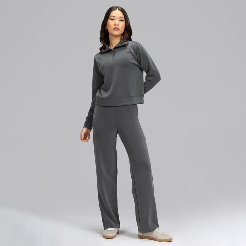 BlissClub Womens BareButter Straight Pants, High Rise, Straight fit,Pockets, Comfortable Waistband,Tall Variant Above 55