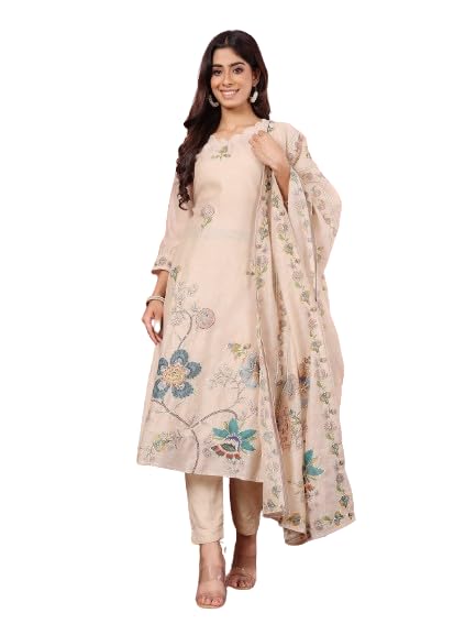 Varanga Women Floral Thread Embroidered Kaftan With Tonal Bottom