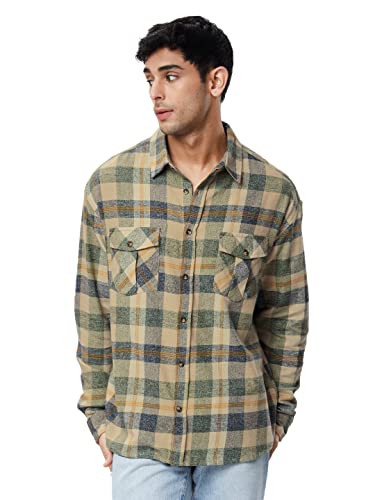 The Souled Store| Checks: Blue, Green, And Yellow Mens And Boys Shirts|Full Sleeve|Loose Fit Checks|100% Cotton Multicolored Men