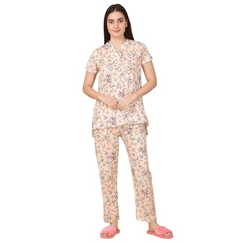 Sweet Dreams Women Printed Pyjama Set Cream