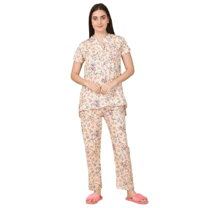 Sweet Dreams Women Printed Pyjama Set Cream