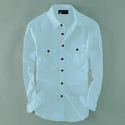 Rebelify MenS Cotton Blend Shirt With Pockets Full Sleeves Collared Neck Solid Pattern Botton Down Closure Regular Fit And Stan
