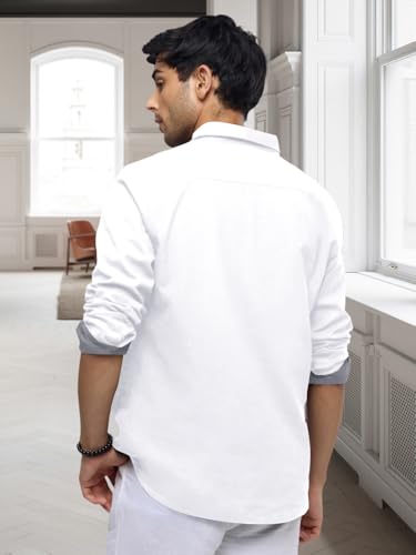 Pinkmint Casual Shirt for Men Stylish Mens Shirt Soild Regular Fit Long Sleeve Formal Wear White