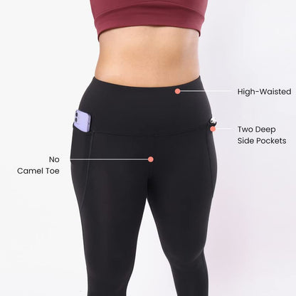 BlissClub Women The Ultimate Fitted Leggings Lite with 1 Back Pockets | Polyester | High Rise Waistband | Leggings for Women, Bl