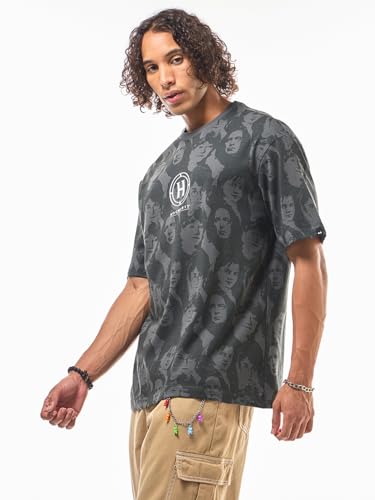Bewakoof Official Harry Potter Merchandise Harry Potter Mens All Over Printed Oversized Fit Half Sleeve Round Neck Cotton T-Shi