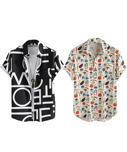 LookMark Mens Cotton Blend Casual Beach Wear Shirts | Stylish Printed Shirts for Men | Comfortable Summer Wear | Party, Vacatio