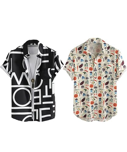 LookMark Mens Cotton Blend Casual Beach Wear Shirts | Stylish Printed Shirts for Men | Comfortable Summer Wear | Party, Vacatio