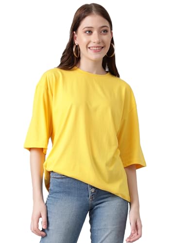 KOTTY Womens Cotton Blend Solid Oversized T-Shirts