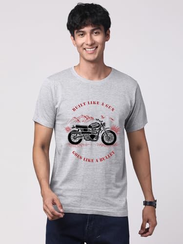 ADRO Men's Royal Bike Design Printed 100% Cotton T-Shirt - Regular Fit, Printed T-Shirts for Men (RN24-RYL-GR_Grey)