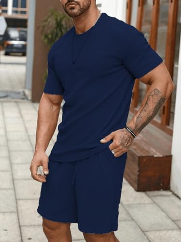 SHIENZY Mens Casual Solid Printed Night Suit Co-Ord Set || T-Shirt and Shorts Nightwear Set || Sleepwear/Loungewear for Regular