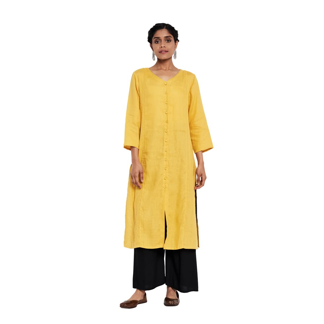 Fabindia WomenS Linen Regular Kurta (10713721Yl_Yellow_L)