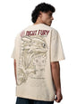 The Souled Store Disney: Night Fury Men and Boys Short Sleeves Round Neck Beige Graphic Printed Cotton Oversized T-Shirts
