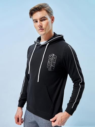 Bewakoof Official Star Wars Merchandise Mens Graphic Print Regular Fit Full Sleeve Hooded Neck Cotton Blend Hoodies_628895_Blac