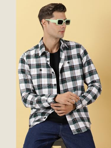 Thomas Scott Mens Slim Fit Full Sleeves Tartan Checked Casual Shirt (Green)