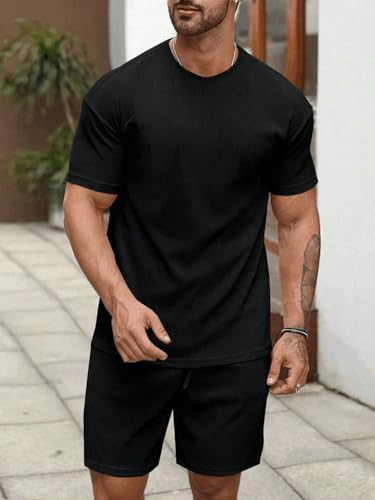 SHIENZY Mens Casual Solid Printed Night Suit Co-Ord Set || T-Shirt and Shorts Nightwear Set || Sleepwear/Loungewear for Regular