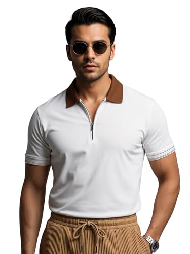 Mens Premium Cotton Polo T-Shirt | 220 GSM Soft Fabric | Casual Stylish Look | Zipper Polo Design Snow White Polo T Shirt | Polo