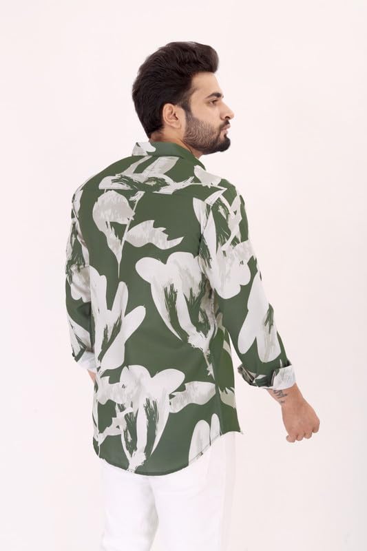 Brown Culture MenS Cotton Blend Abstract Print Shirt With Spread Collared Full Sleeves Standard Length And Button Down Closure