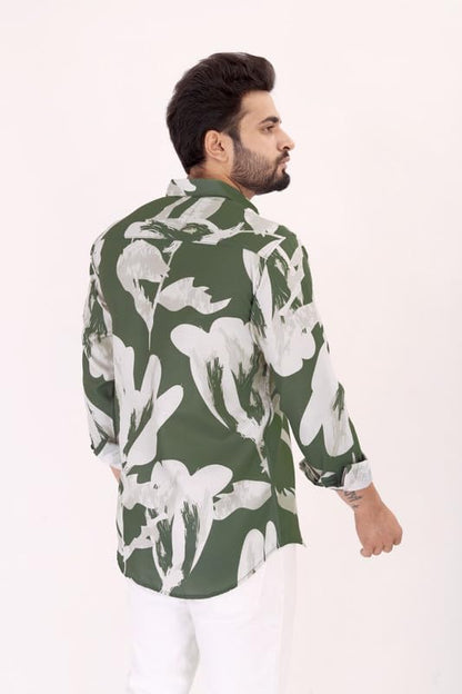 Brown Culture MenS Cotton Blend Abstract Print Shirt With Spread Collared Full Sleeves Standard Length And Button Down Closure
