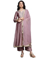 Varanga Women Mauve Zari Embroidered Sequins Embellished Anarkali Kurta With Bottom And Dupatta